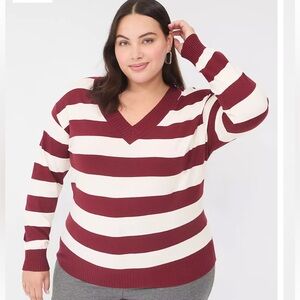 NWOT Lane Bryant Women's Striped Sweater - Maroon and Cream